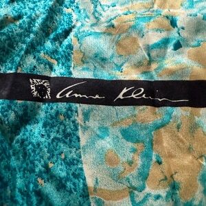 Anne Klein Turquoise and Tan Scarf 100 percent silk